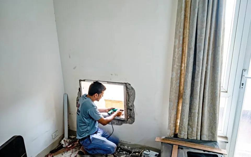 Power drill being used during a small repair job indoors