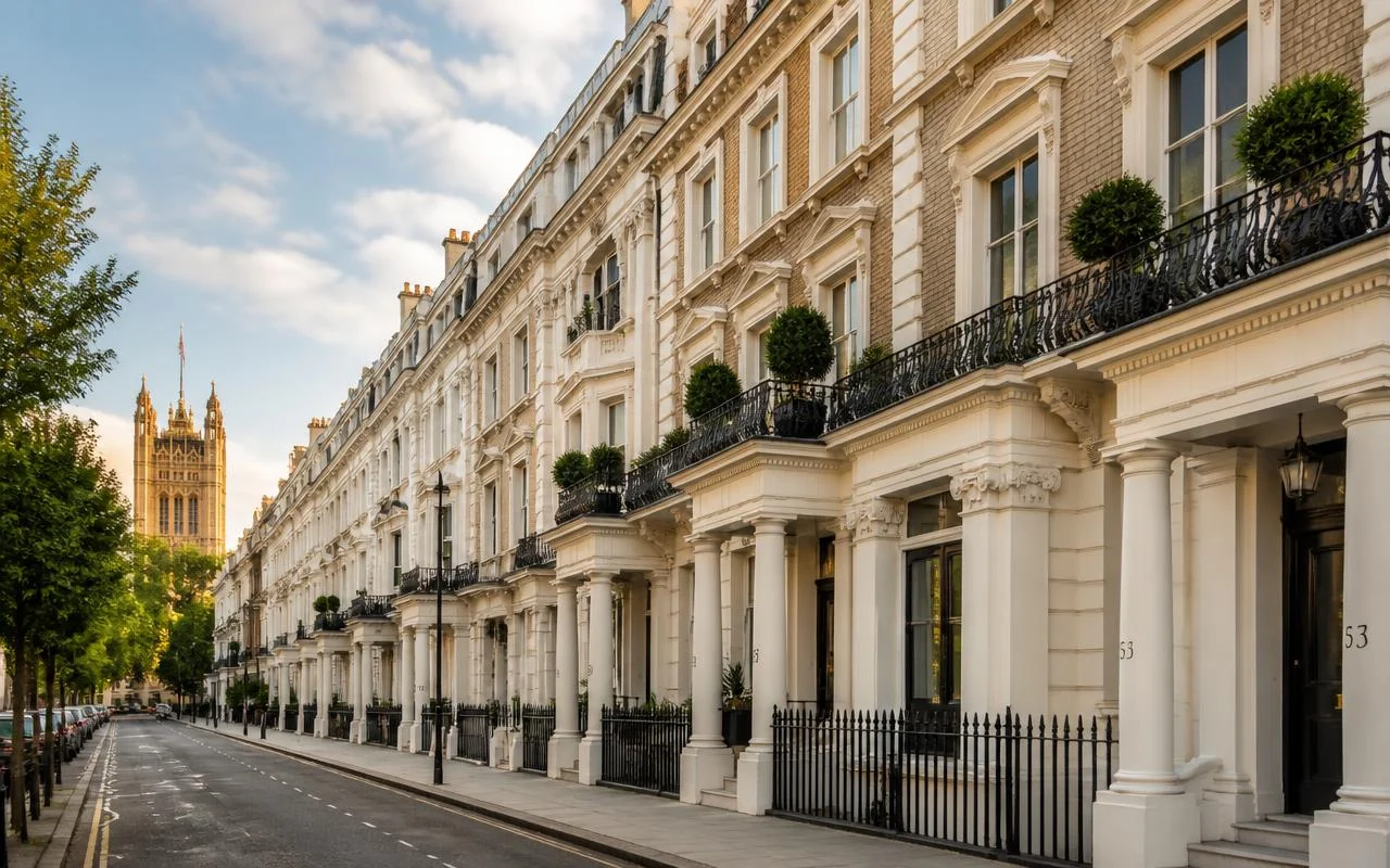 Residential mansion blocks and period buildings in central London
